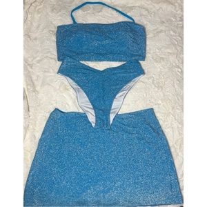 Victoria’s Secret Pink Blue Glitter Bikini + Skirt Set